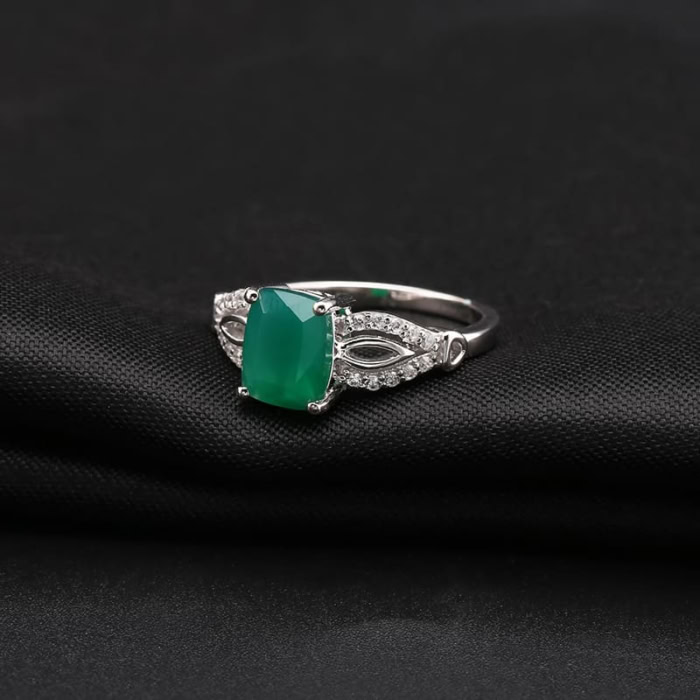 Quadrat Grün Achat Ring mit Zirkonia