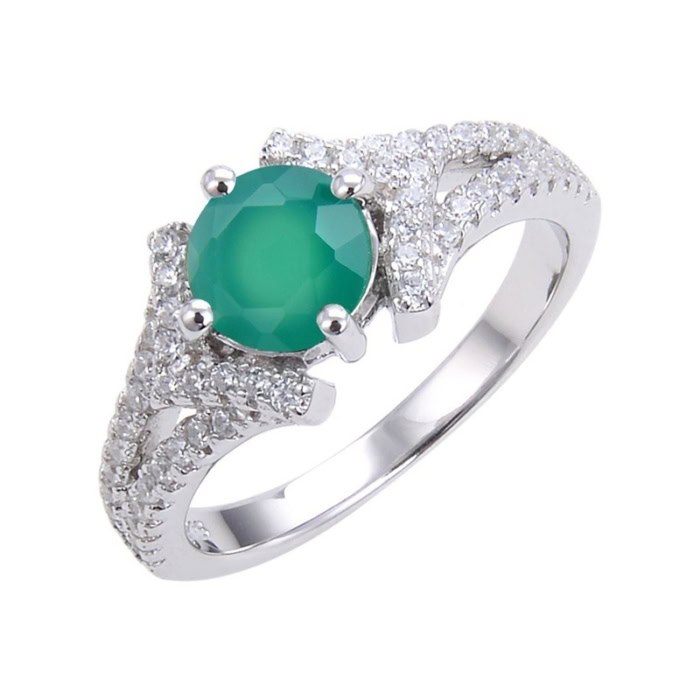 Extravagante Ring mit Grün Achat und Zirkonia