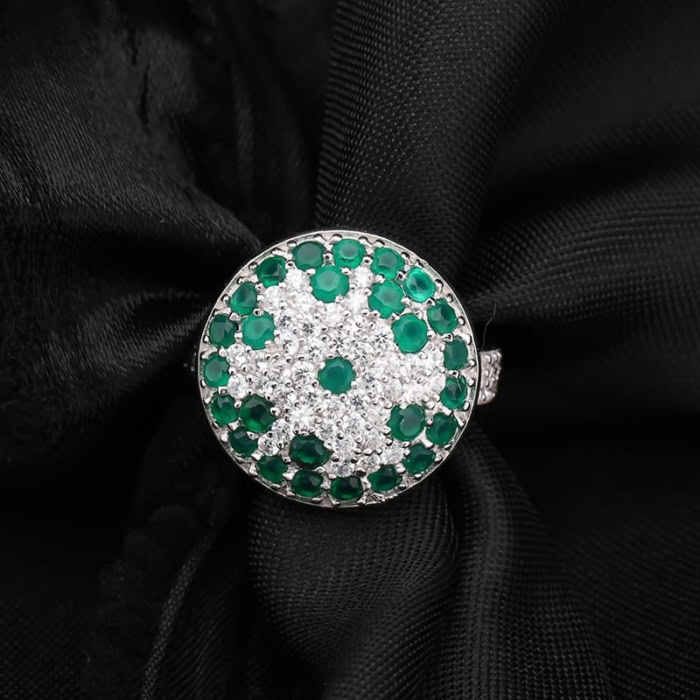 Signet Ring mit Grün Achat und Zirkonia
