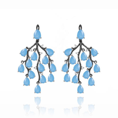 Damen Ohrringe mit Blauer Chalcedon