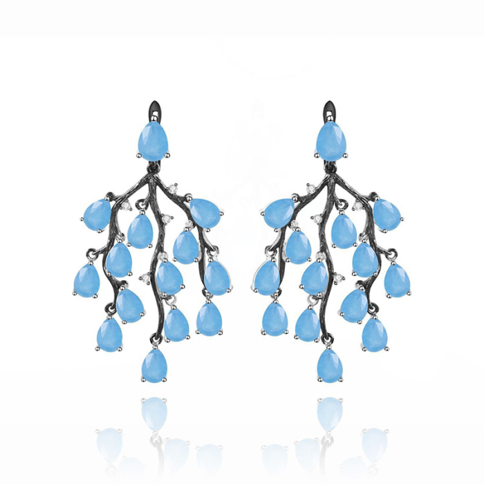 Damen Ohrringe mit Blauer Chalcedon