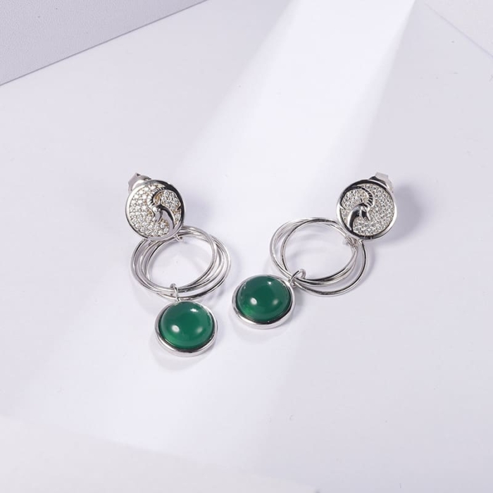 Geometrische Ohrringe Silber mit Grün Achat