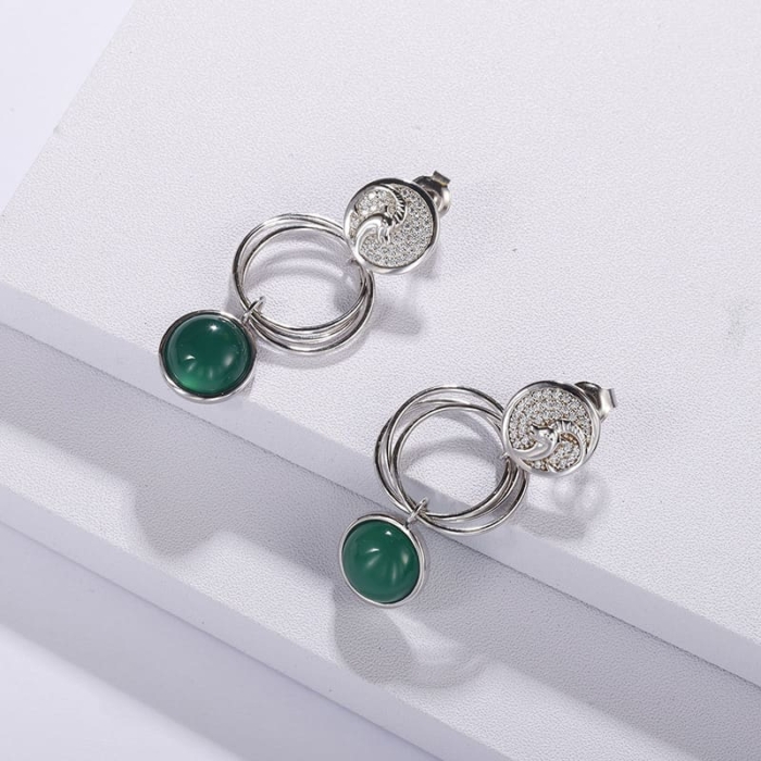 Geometrische Ohrringe Silber mit Grün Achat