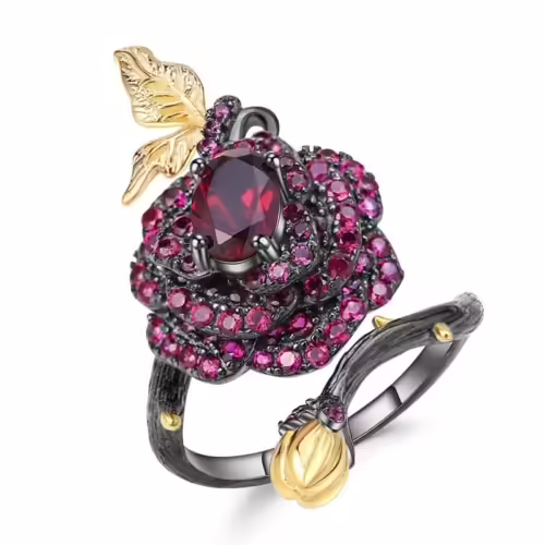 Blumen Ring mit Rosengranat