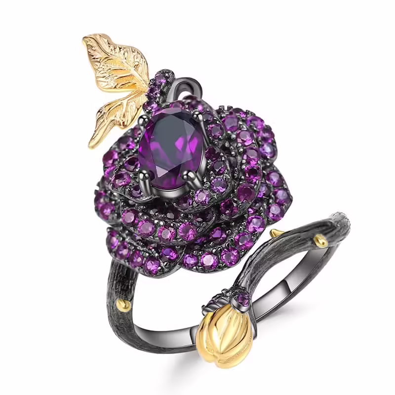 Ring Blumen mit Amethyst Stein
