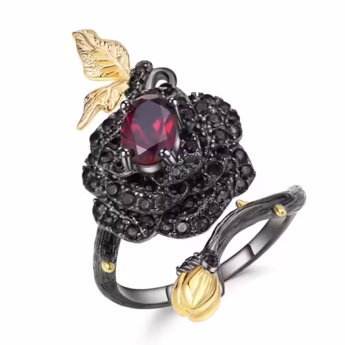 Blumen Ring mit Granat Stein
