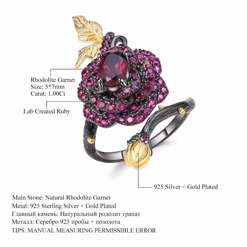 Blumen Ring mit Granat Stein
