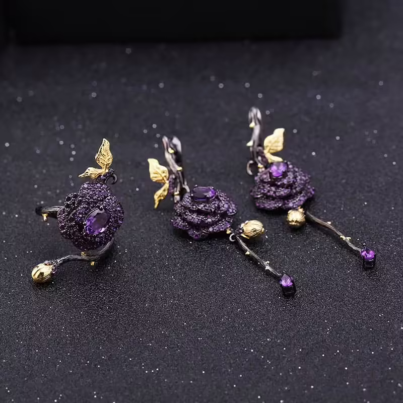 Ring Blumen mit Amethyst Stein – Bild 6