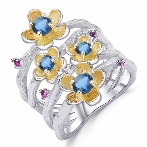 Topas Blumen Ring aus Silber