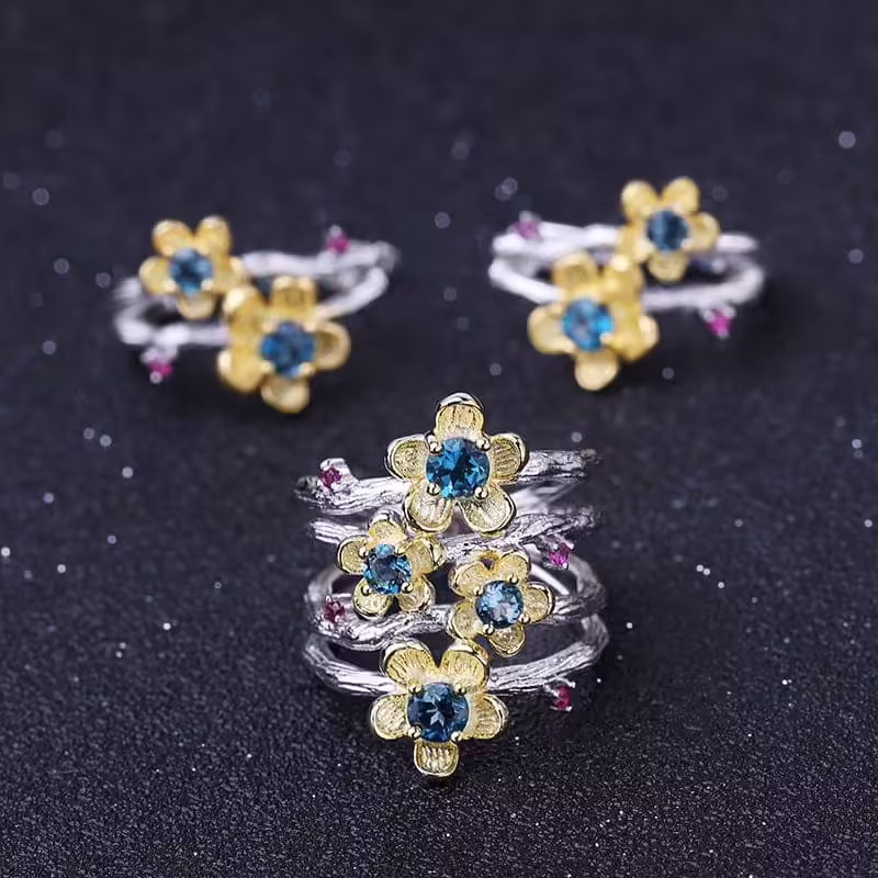 Topas Blumen Ring aus Silber