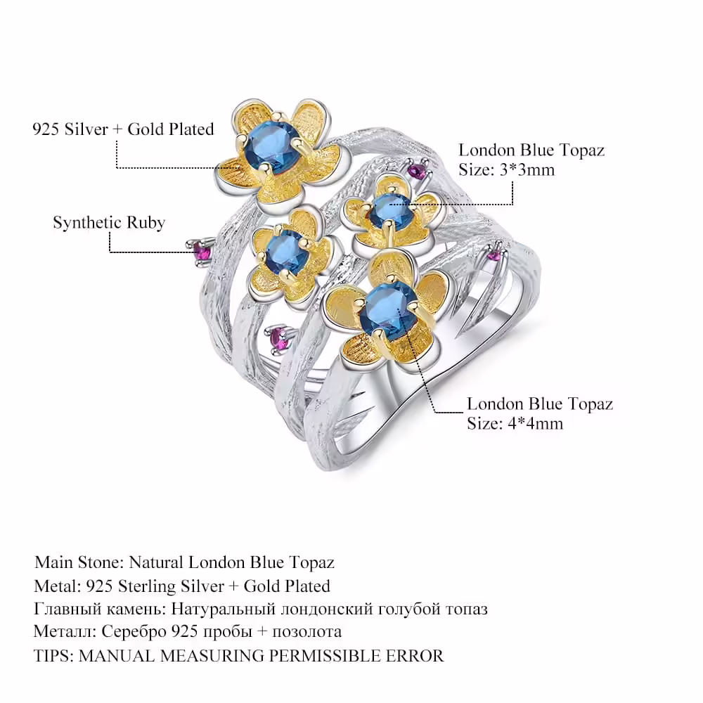 Topas Blumen Ring aus Silber