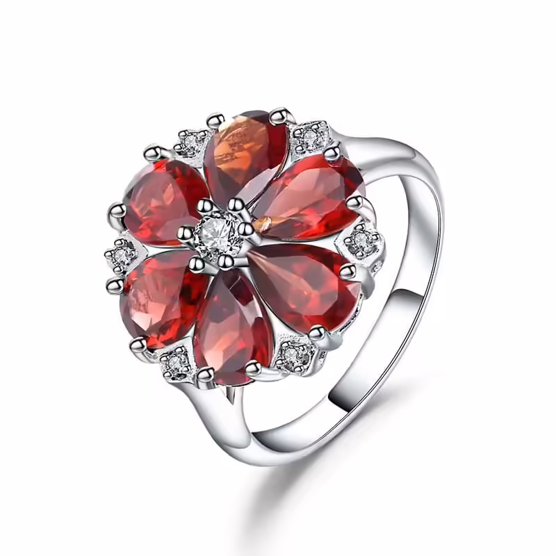 Granat Blumen Ring Für Damen
