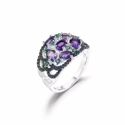 Damen Breiter Ring mit Amethyst