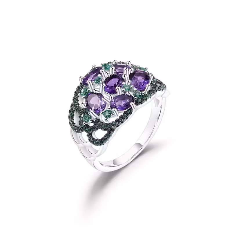 Damen Breiter Ring mit Amethyst