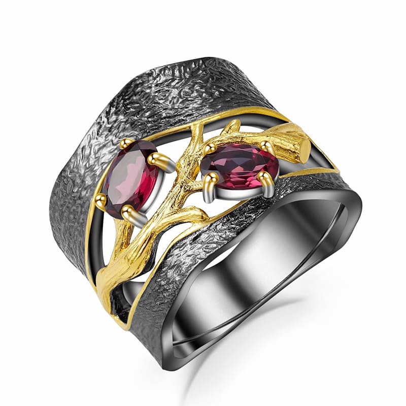 Schwarze Breiter Ring mit Steine