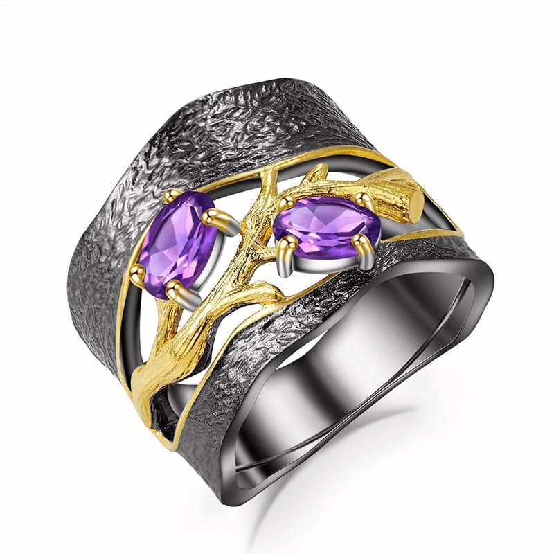 Schwarze Ring Breiter mit Amethyst