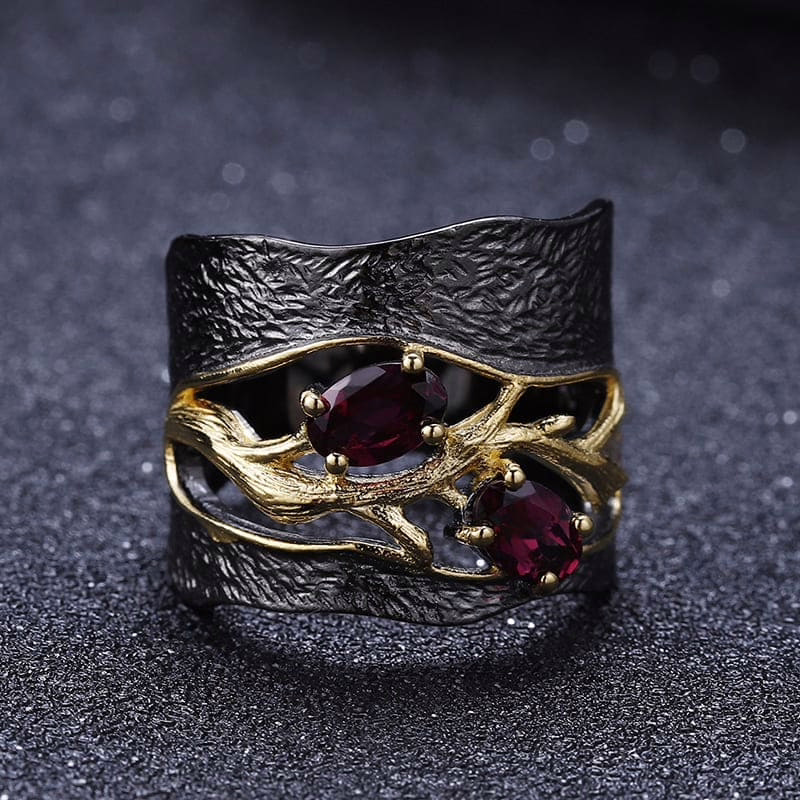 Schwarze Breiter Ring mit Steine