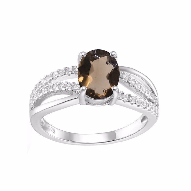 Oval Rauchquarz Ring mit Zirkonia