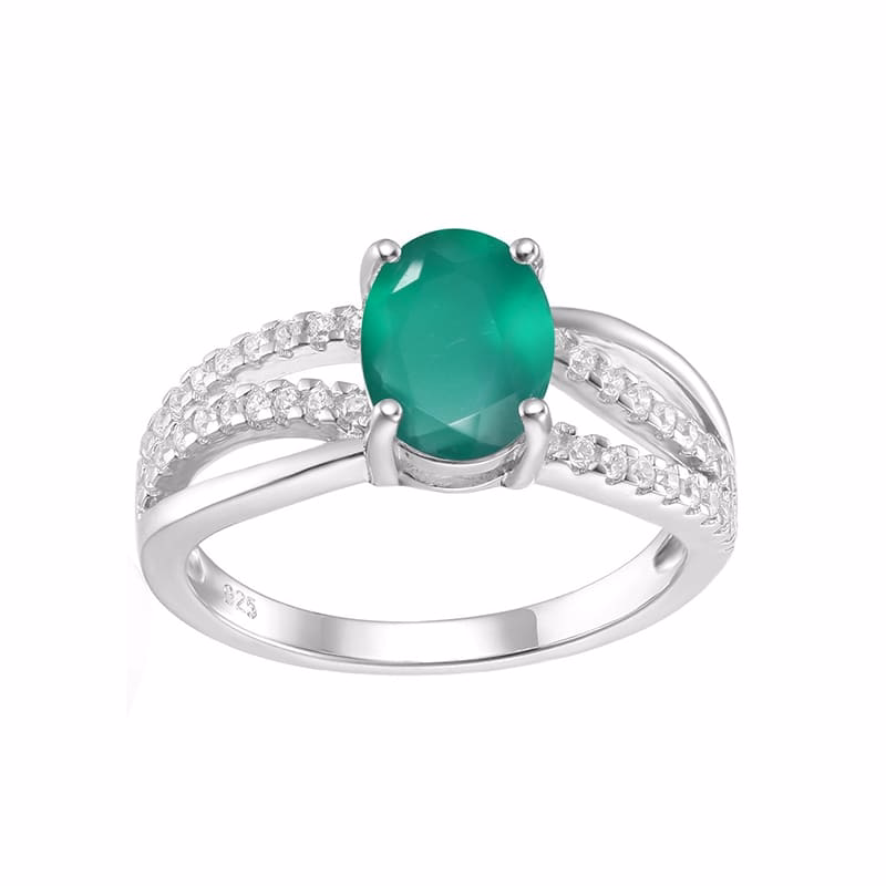 Oval Grün Achat Ring mit Zirkonia