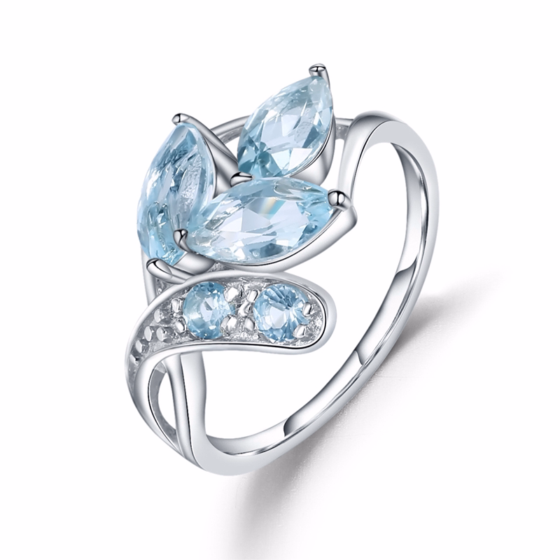 Damen Blattform Ring mit Topas