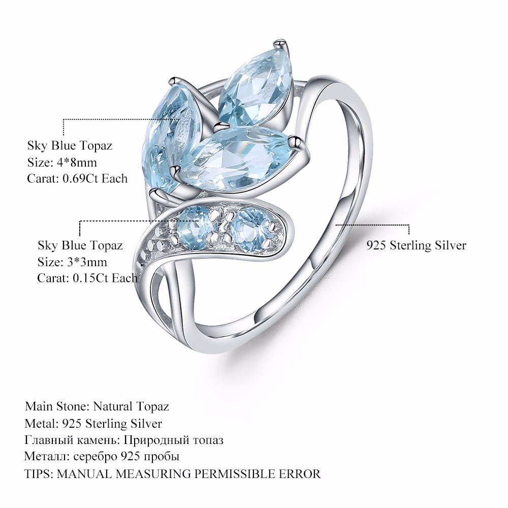 Damen Blattform Ring mit Topas