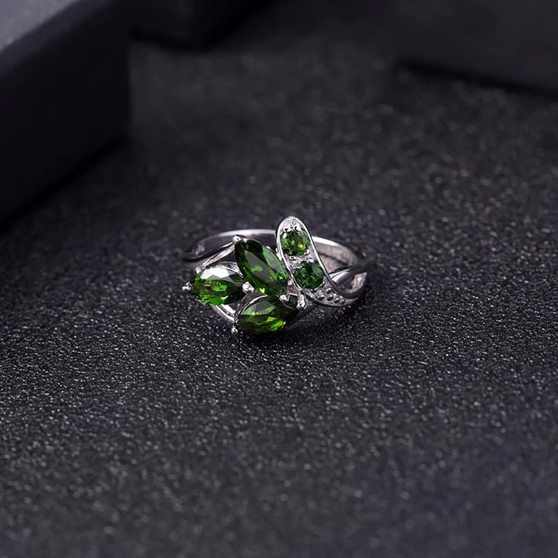 Silber Blattform Ring mit Edelstein – Bild 6
