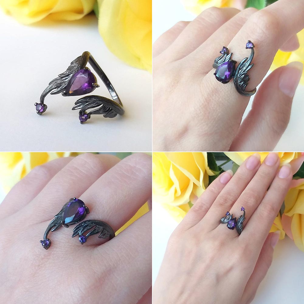 damen Vintage Ring schwarz mit Amethyst