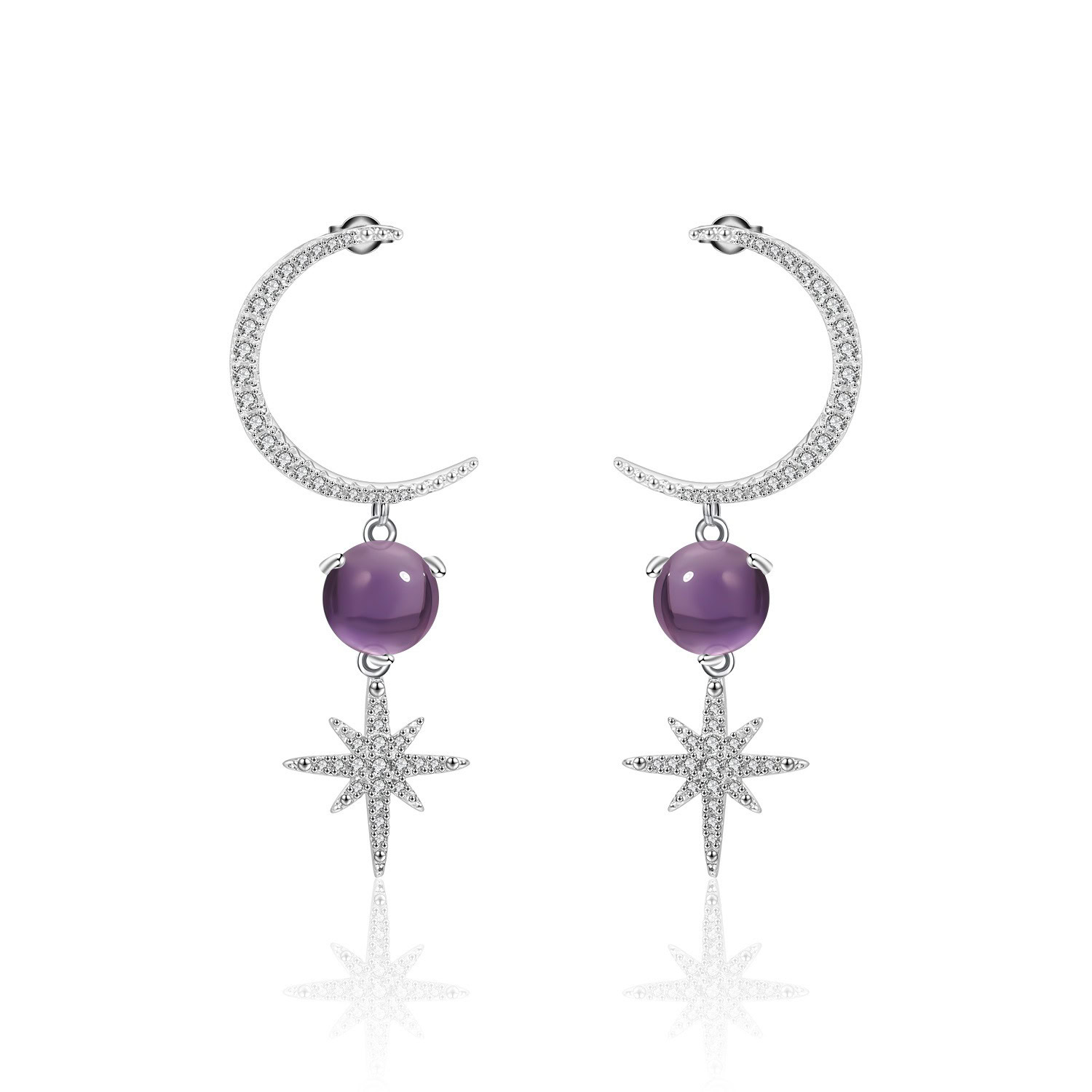 stern Mond Ohrringe silber Amethyst