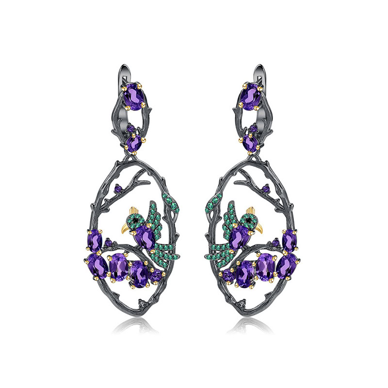 Kolibri Ohrringe Damen silber Amethyst