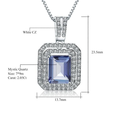 Silber Blau Quarz Kette mit Rechteckigem Anhänger