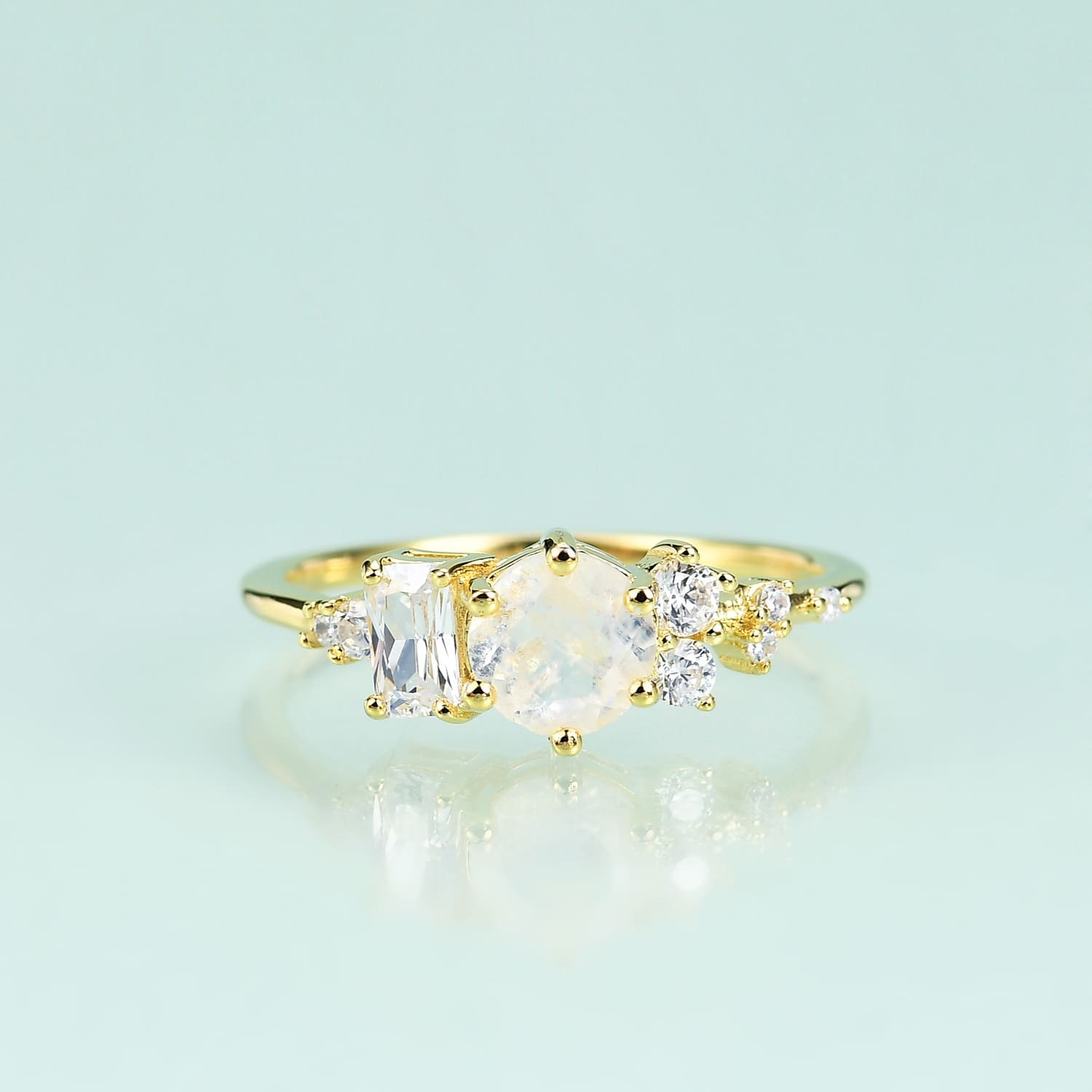 Damen Mondstein Ring Gold