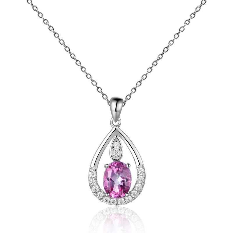 Rosa Topas Kette mit Tropfen Anhänger und Edelsteine