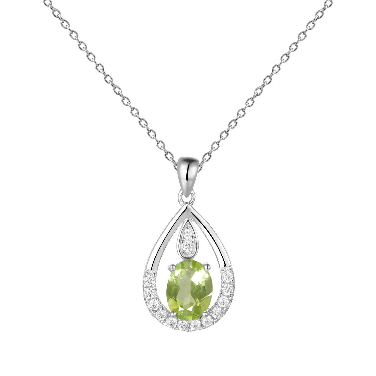Peridot Kette mit Tropfen Anhänger und Edelsteine
