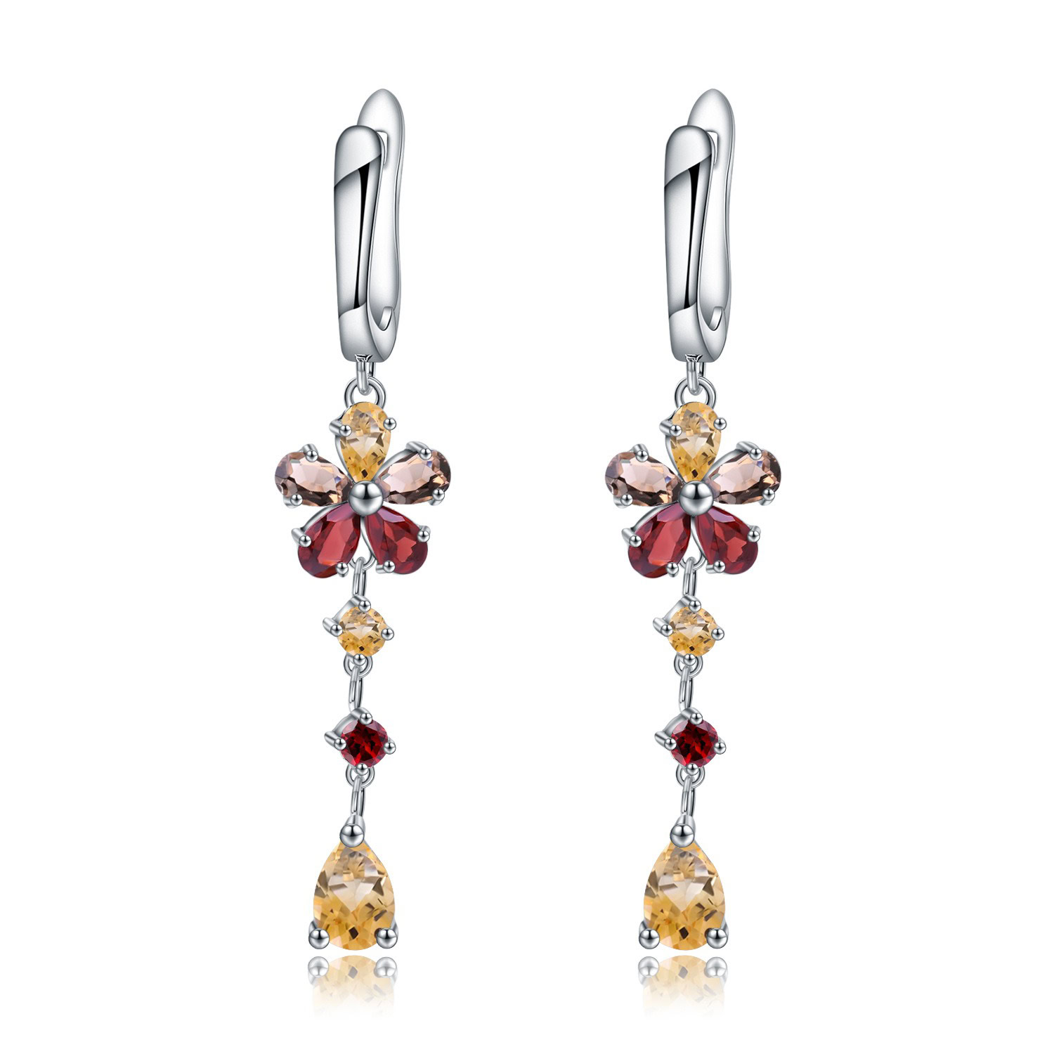 Lange Blumen Ohrringe mit Edelstein
