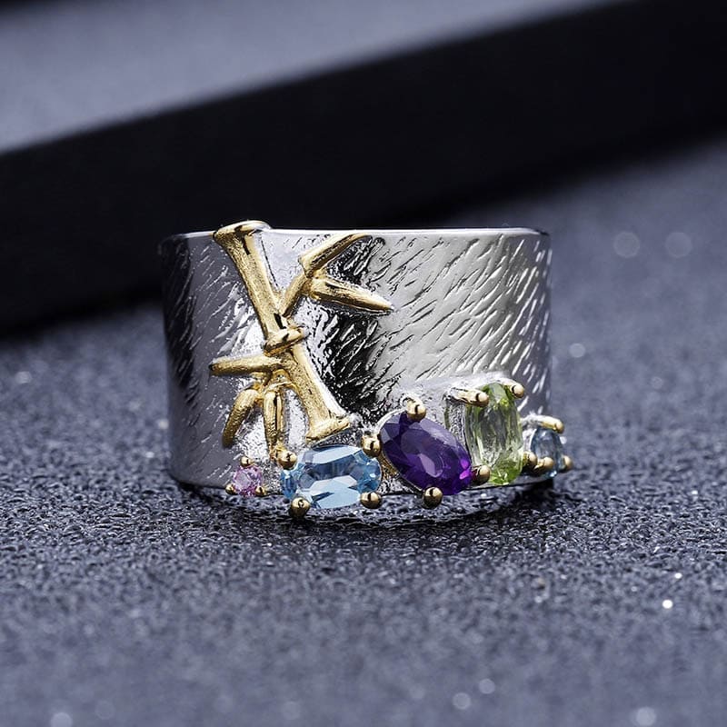 Breiter Ring mit Bunt Edelstein
