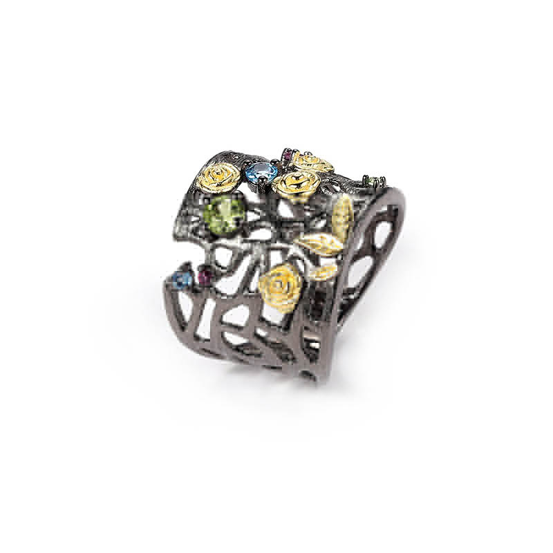 Gittergewebe Ring mit Bunt Edelstein
