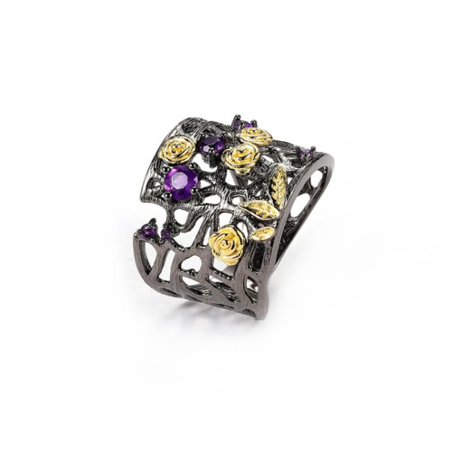 Gittergewebe Ring mit Bunt Edelstein