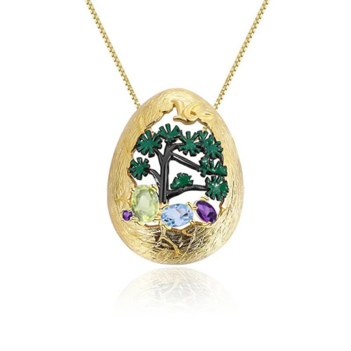 Edelstein Kette mit Ovalem Anhänger