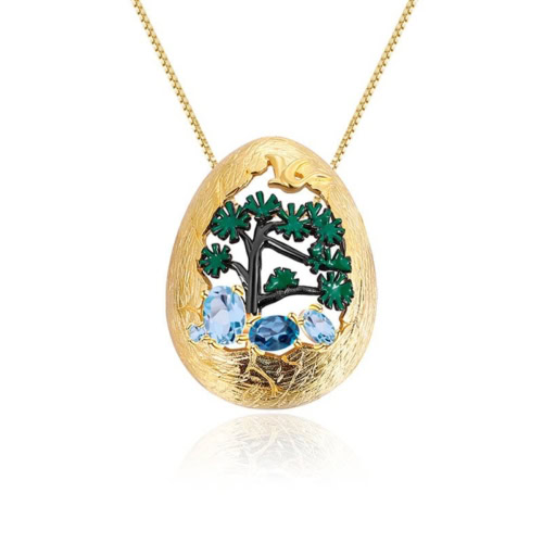 Edelstein Kette mit Ovalem Anhänger