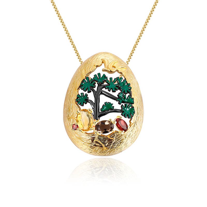 Edelstein Kette mit Ovalem Anhänger