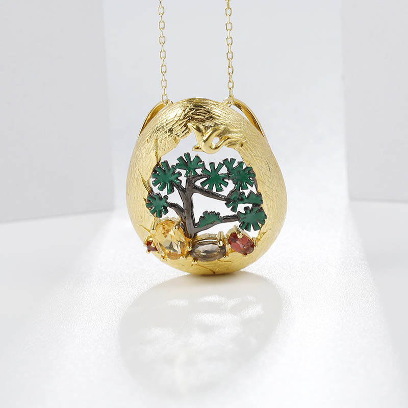 Edelstein Kette mit Ovalem Anhänger