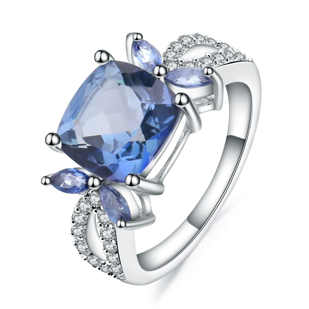 Quadratischer Blauer Kristall Ring