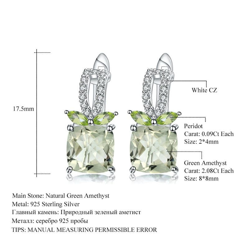Eckige Grüner Amethys Ohrringe mit Zirkonia