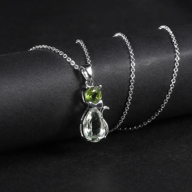 Katzen Kette mit Grüner Amethys und Peridot