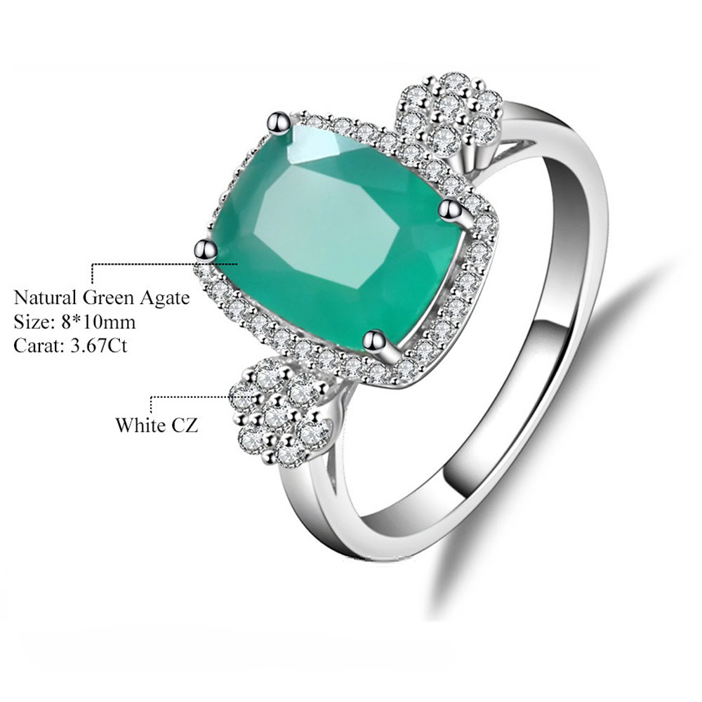Baguette Grün Achat Ring mit Zirkonia