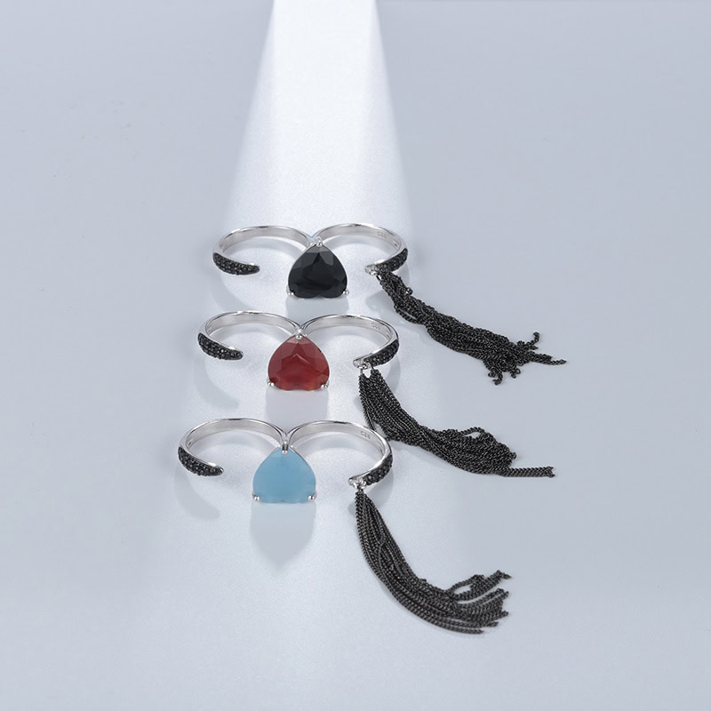 Quaste Ring Silber mit Schwarzer Achat