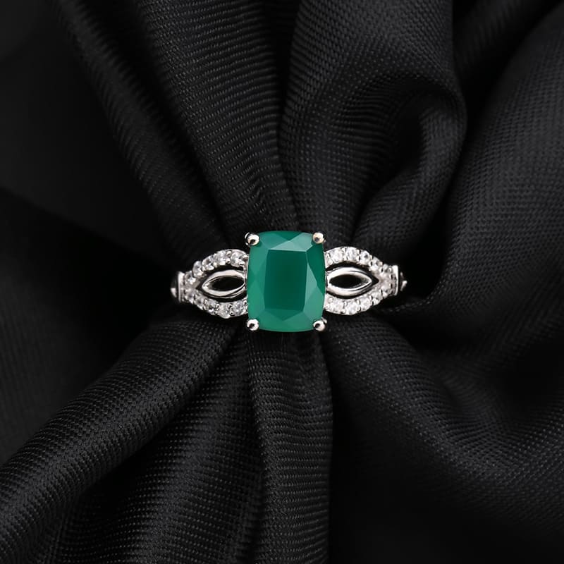 Quadrat Grün Achat Ring mit Zirkonia