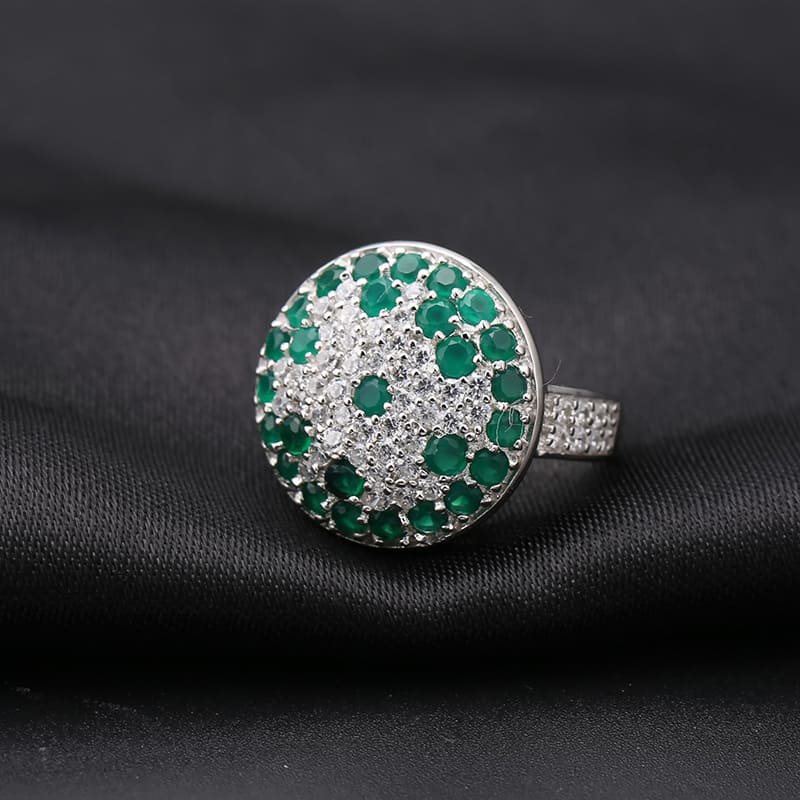 Signet Ring mit Grün Achat und Zirkonia