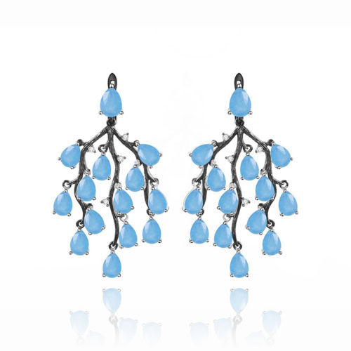 Damen Ohrringe mit Blauer Chalcedon