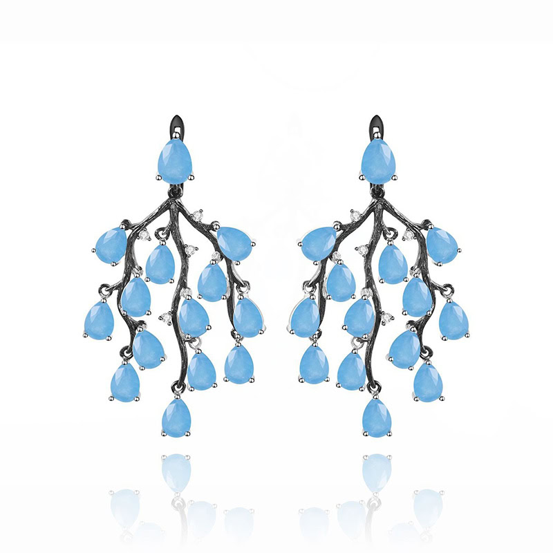 Damen Ohrringe mit Blauer Chalcedon
